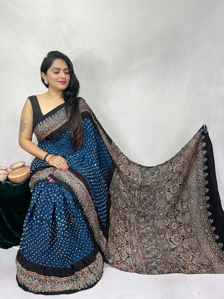 Modal Ajrakh with Bandhni Saree