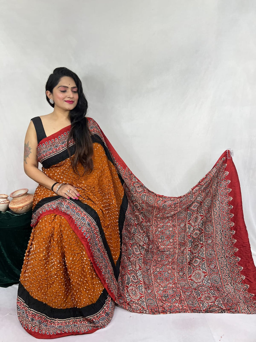 Modal Ajrakh with Bandhni Saree