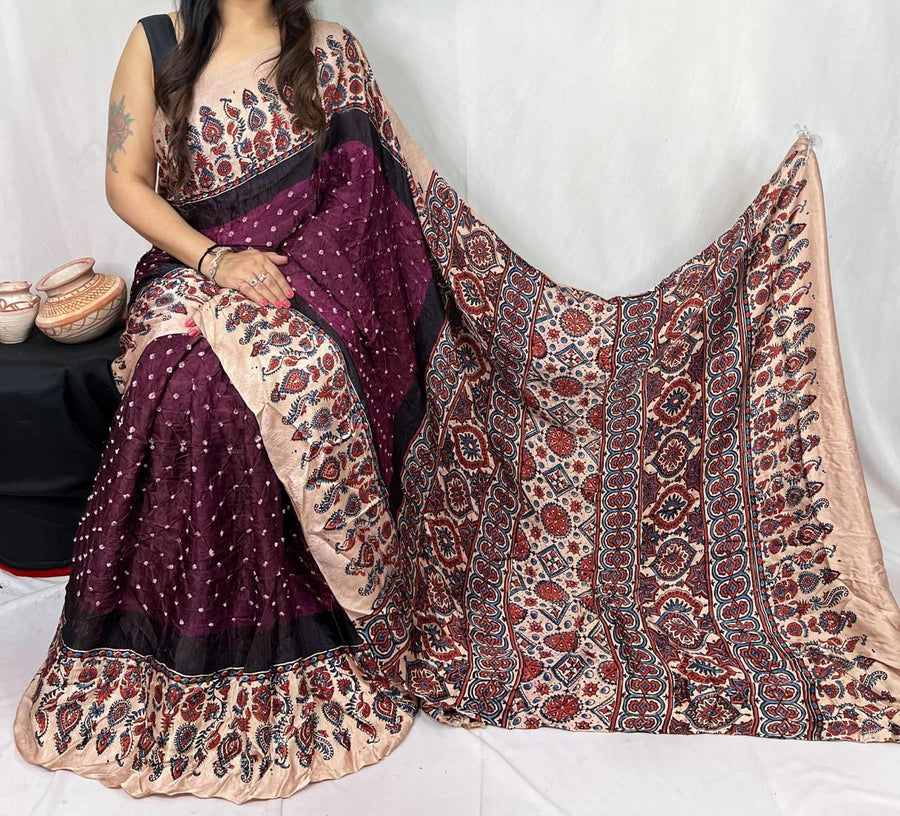 Modal Ajrakh with Bandhni Saree