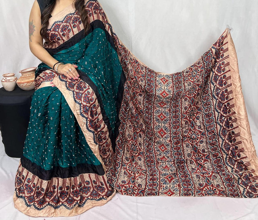 Modal Ajrakh with Bandhni Saree