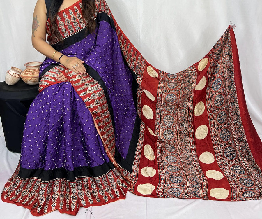 Modal Ajrakh with Bandhni Saree