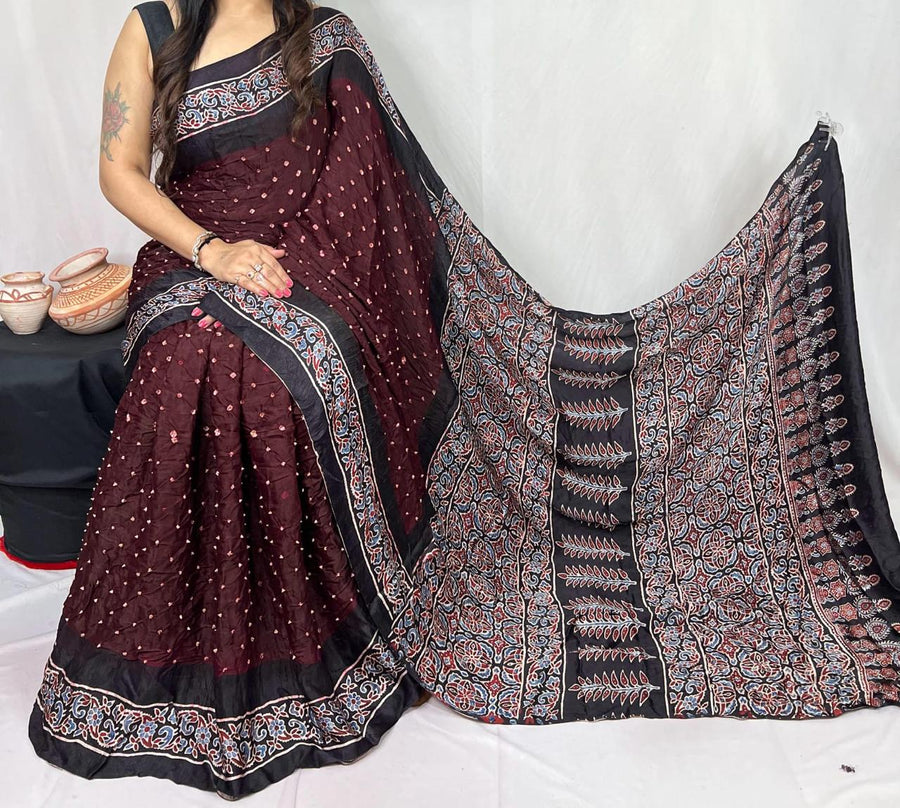 Modal Ajrakh with Bandhni Saree