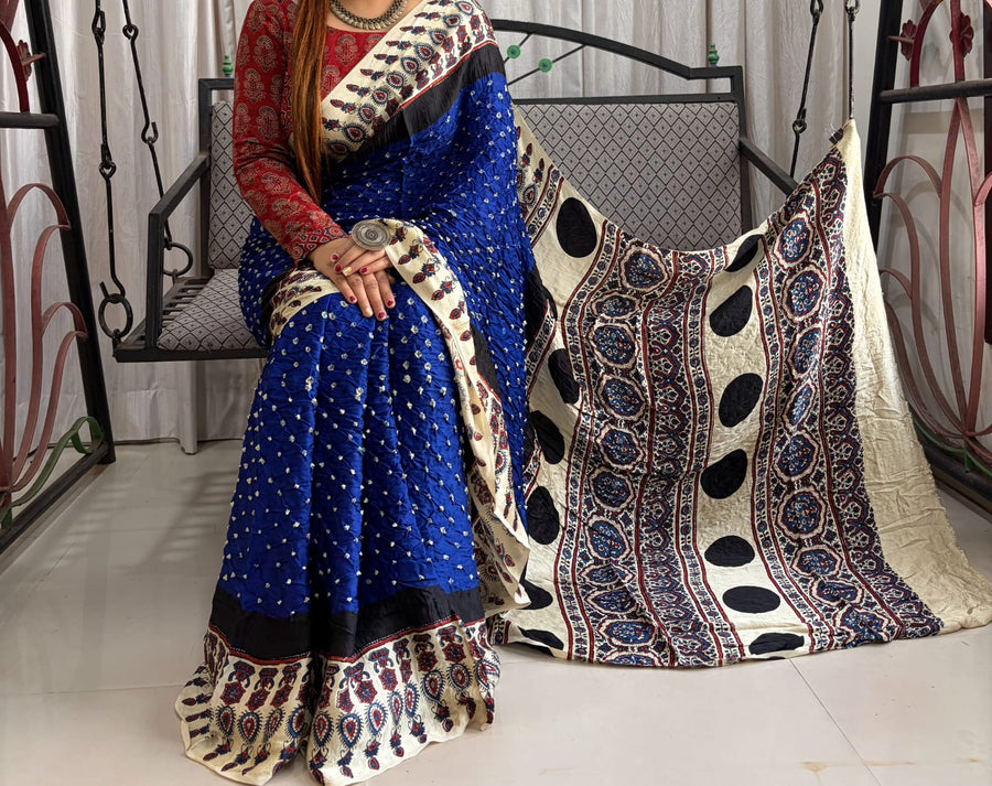 Modal Ajrakh with Bandhni Saree