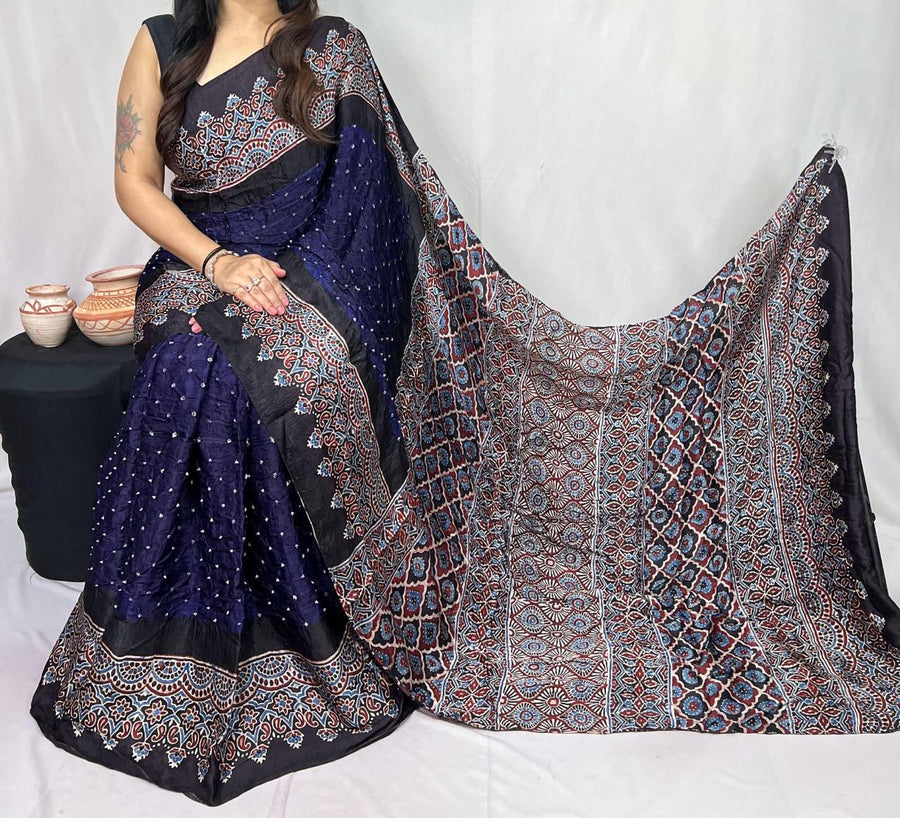 Modal Ajrakh with Bandhni Saree