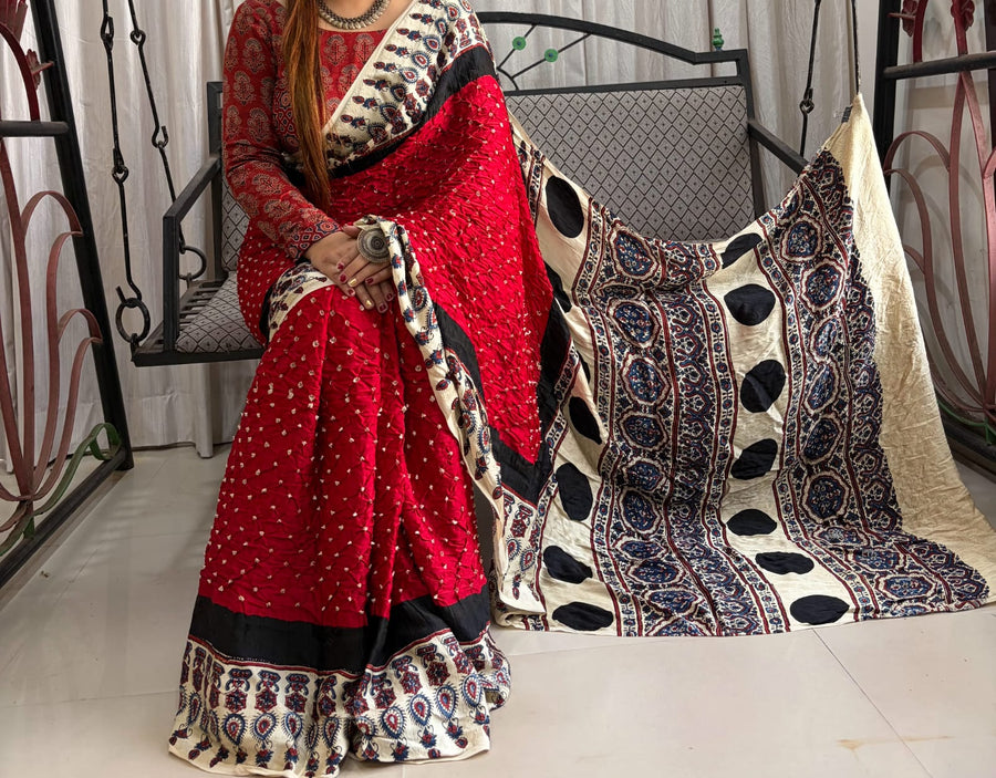 Modal Ajrakh with Bandhni Saree