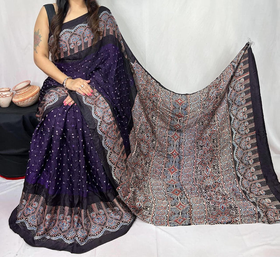 Modal Ajrakh with Bandhni Saree