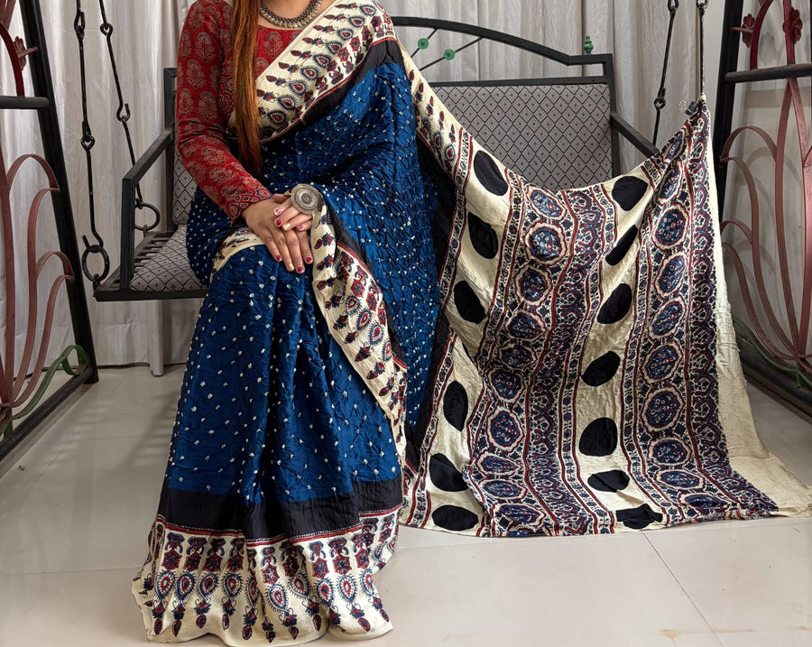 Modal Ajrakh with Bandhni Saree