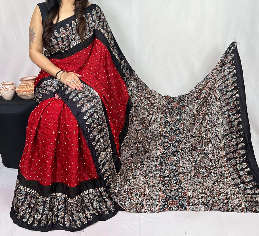 Modal Ajrakh with Bandhni Saree