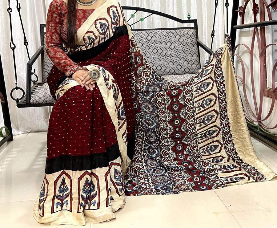 Modal Ajrakh with Bandhni Saree