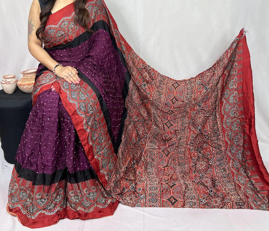 Modal Ajrakh with Bandhni Saree