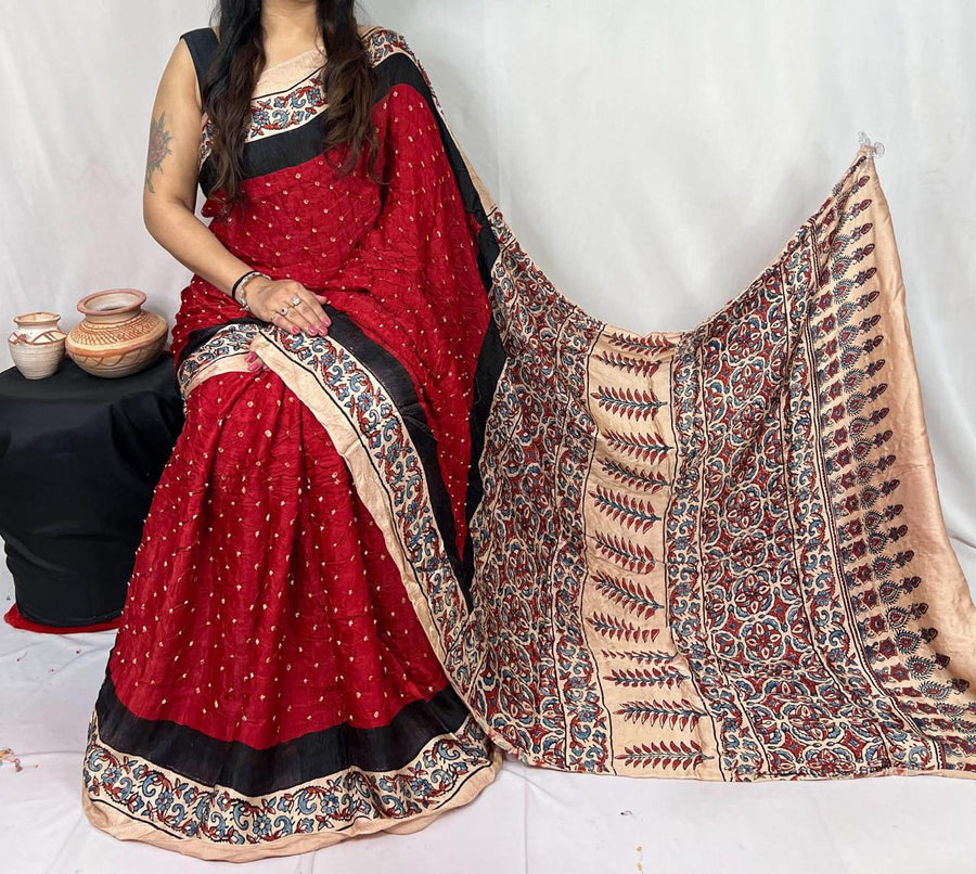 Modal Ajrakh with Bandhni Saree