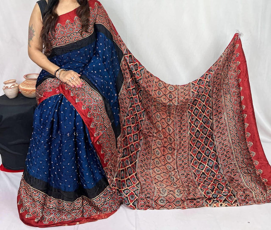Modal Ajrakh with Bandhni Saree