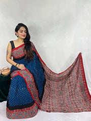 Modal Ajrakh with Bandhni Saree