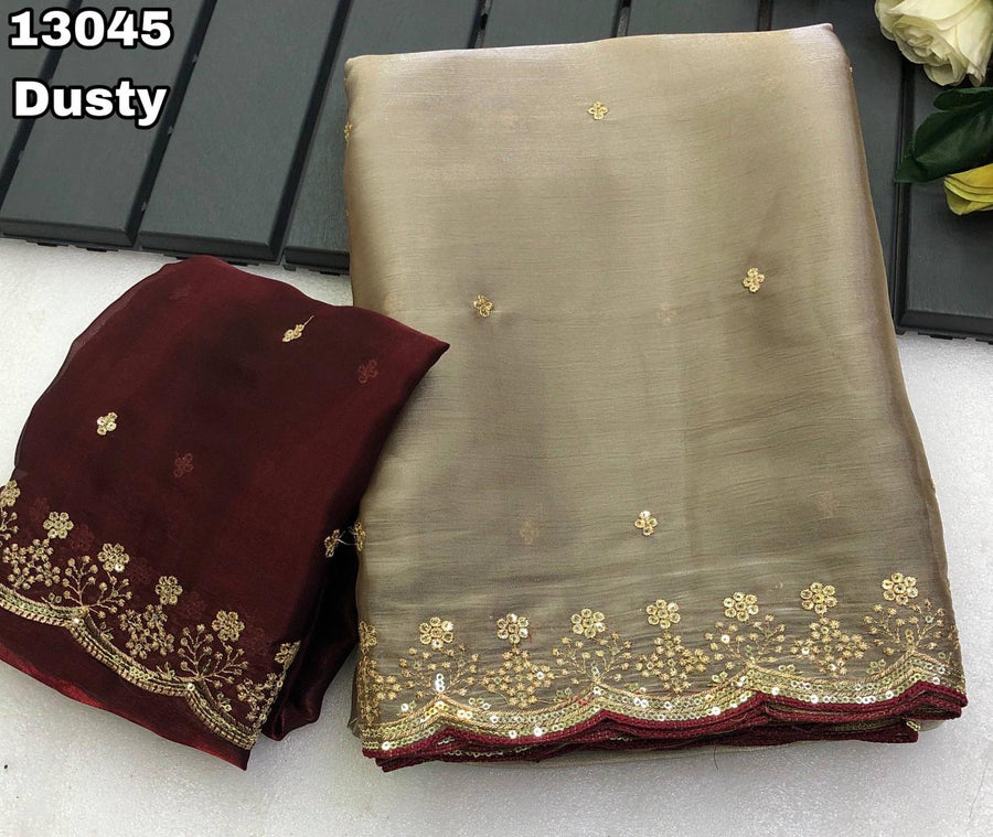 silky shimmer satin fabric Saree