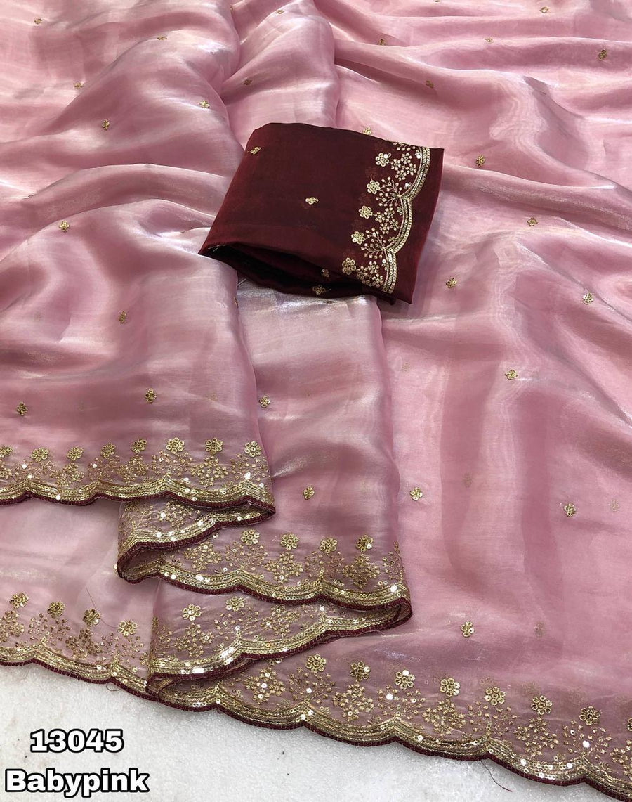silky shimmer satin fabric Saree