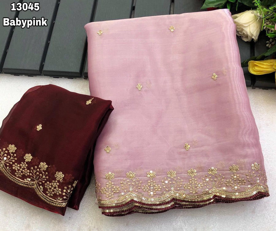 silky shimmer satin fabric Saree