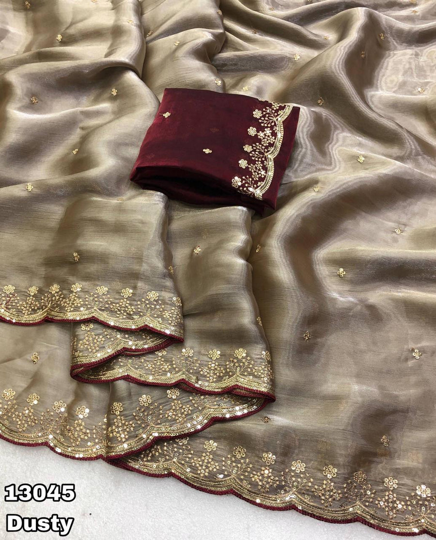 silky shimmer satin fabric Saree