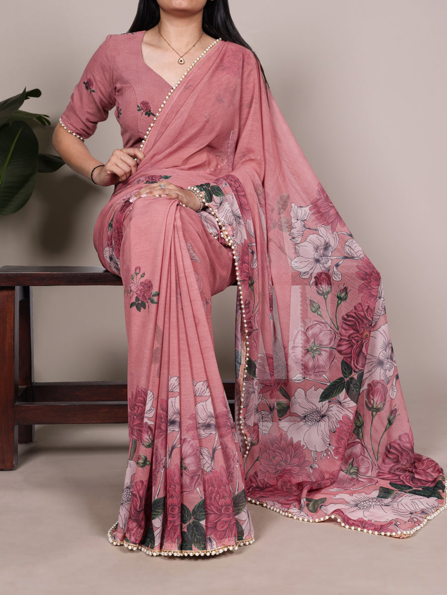 floral printed georgette saree