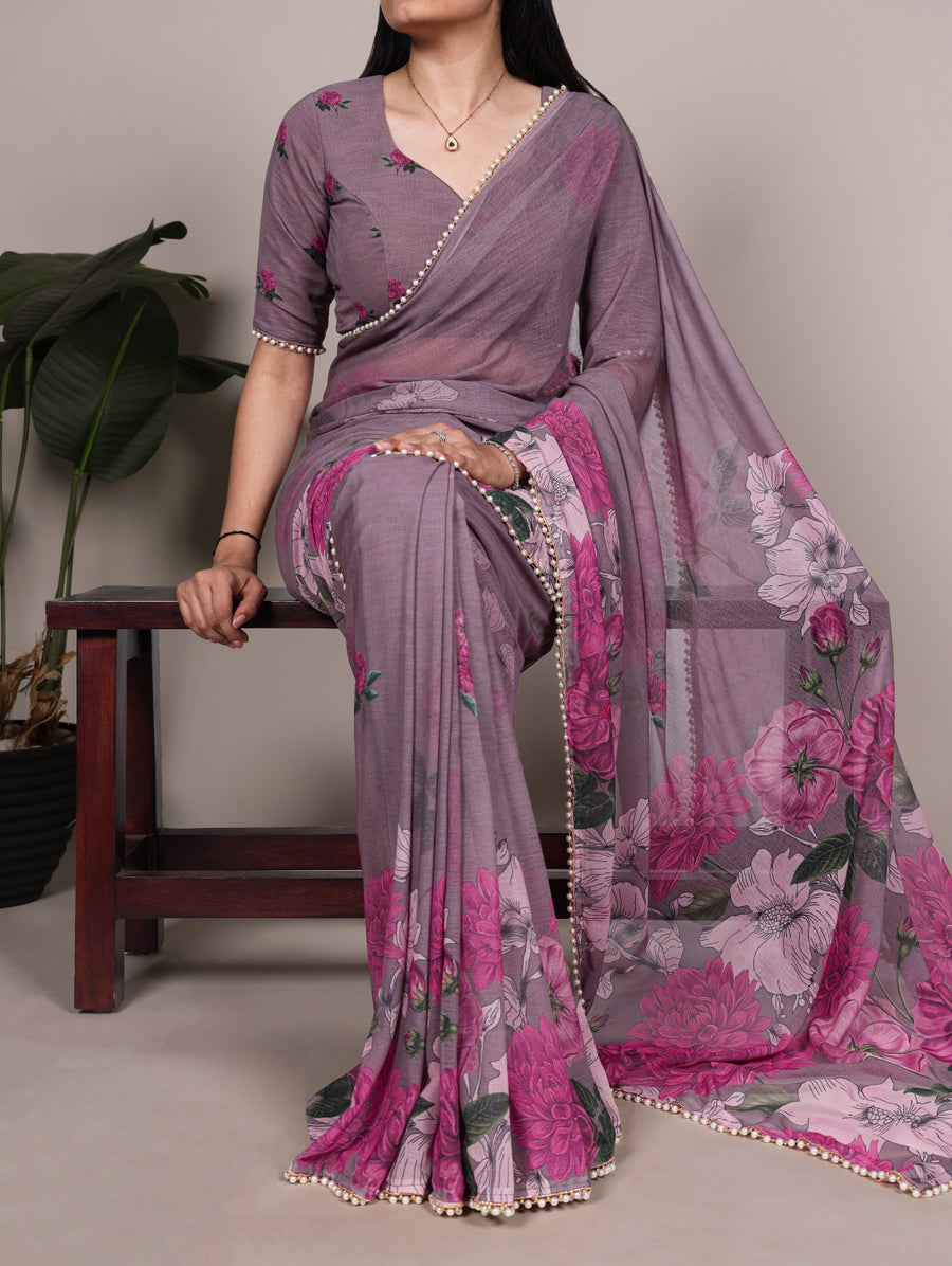 floral printed georgette saree