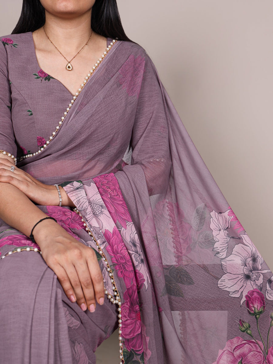 floral printed georgette saree