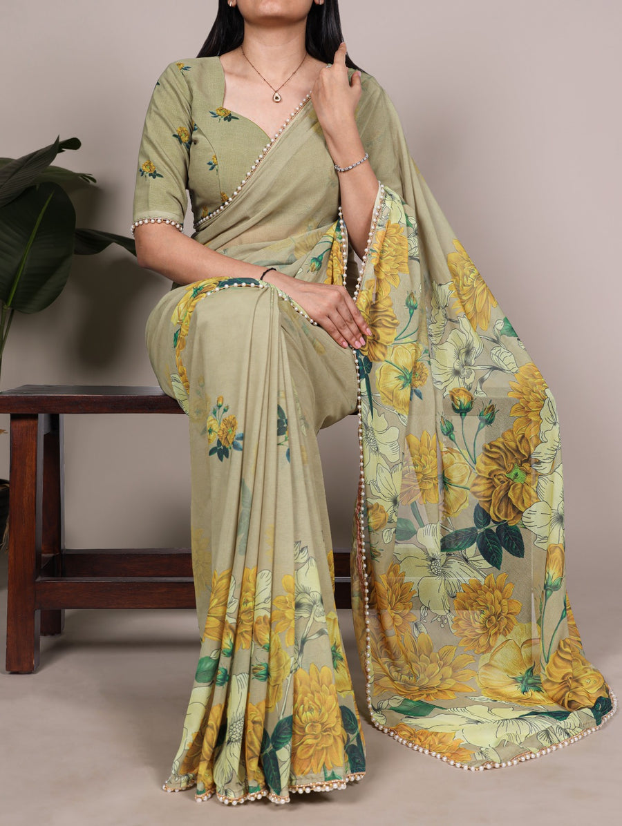 floral printed georgette saree