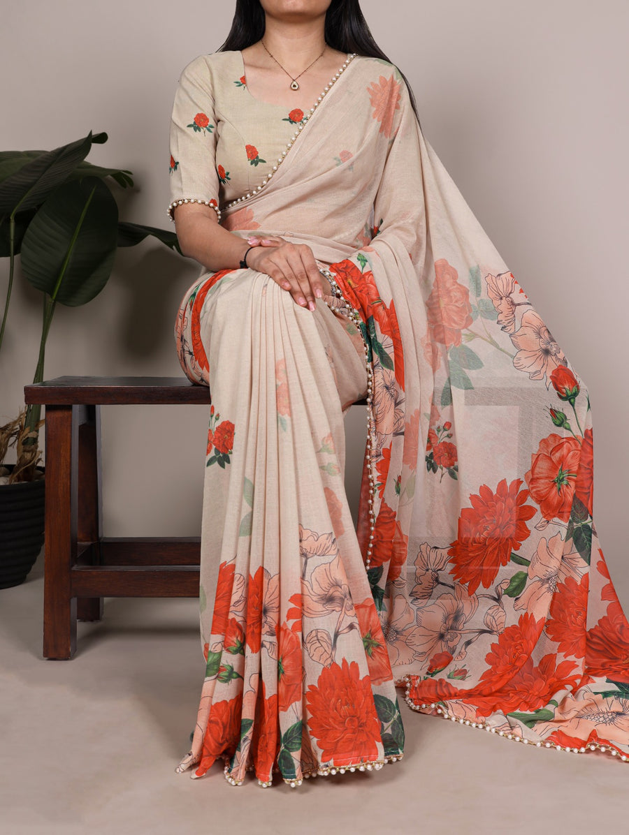 floral printed georgette saree