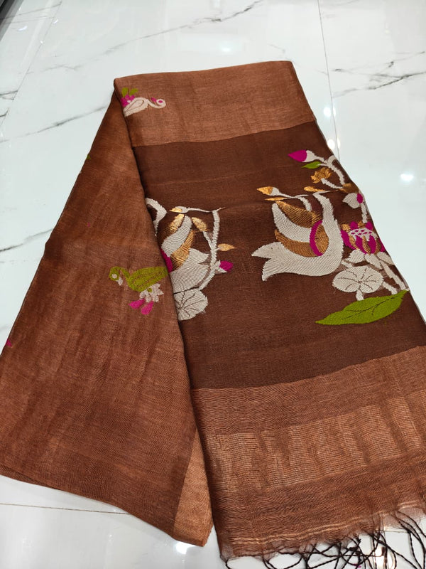 pure linen Jamdhani sarees