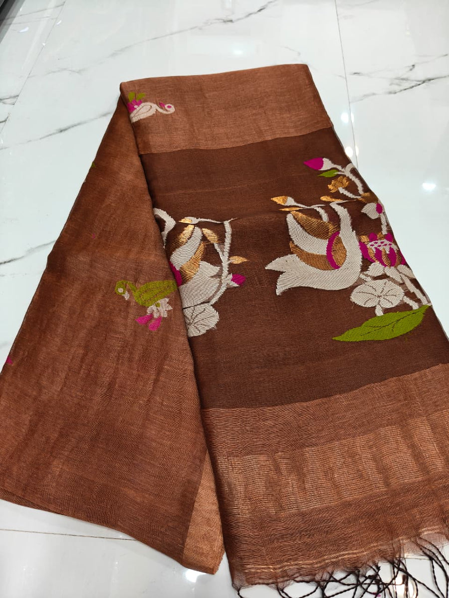 pure linen Jamdhani sarees