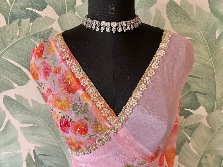 Baby Pink Premium Pure Chinnon Silk Saree