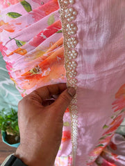 Baby Pink Premium Pure Chinnon Silk Saree