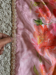 Baby Pink Premium Pure Chinnon Silk Saree