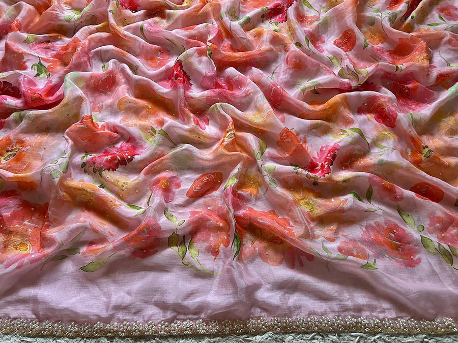 Baby Pink Premium Pure Chinnon Silk Saree