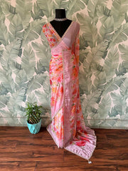 Baby Pink Premium Pure Chinnon Silk Saree