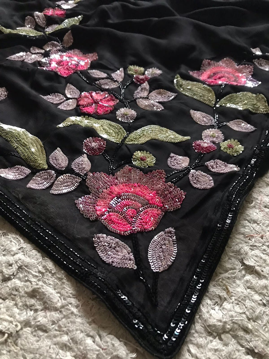 Black & White Premium Pure Chinnon Crepe Silk saree