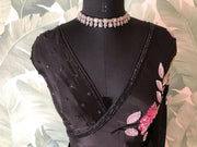 Black & White Premium Pure Chinnon Crepe Silk saree