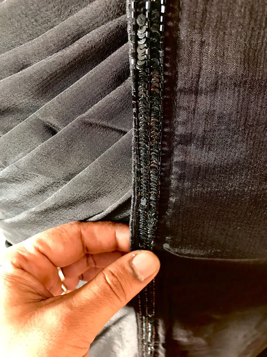 Black & White Premium Pure Chinnon Crepe Silk saree