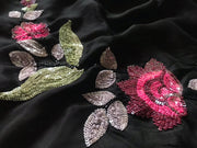 Black & White Premium Pure Chinnon Crepe Silk saree