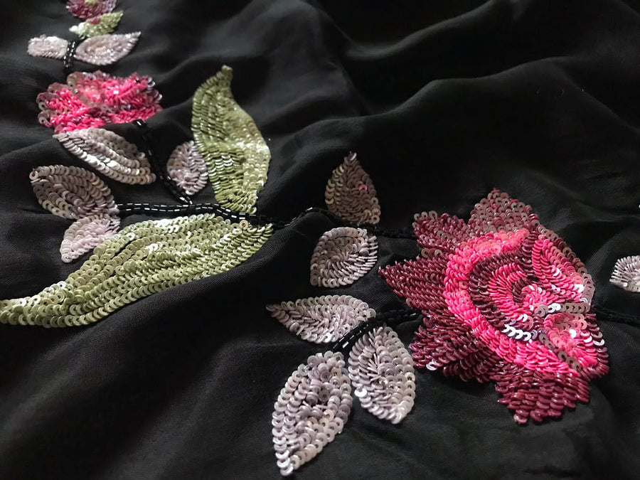 Black & White Premium Pure Chinnon Crepe Silk saree