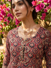 Azrakh print designer embroidered Anarkali