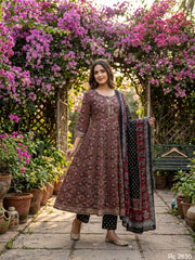Azrakh print designer embroidered Anarkali