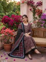 Azrakh print designer embroidered Anarkali