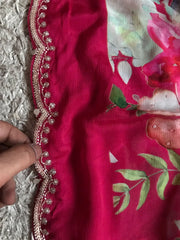 Rani Pink Premium Pure Chinnon Silk Saree