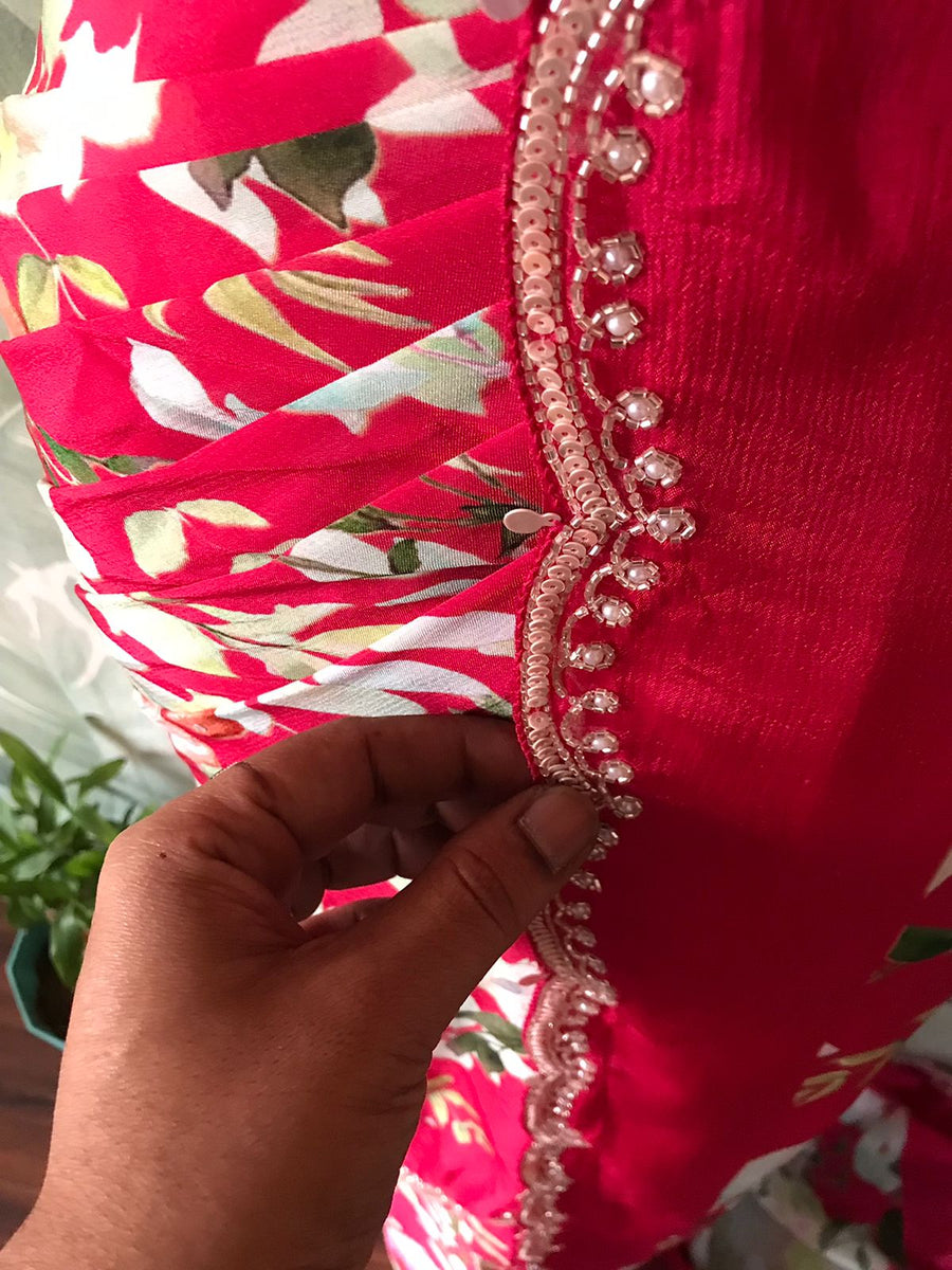 Rani Pink Premium Pure Chinnon Silk Saree