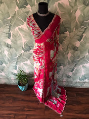 Rani Pink Premium Pure Chinnon Silk Saree