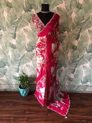 Rani Pink Premium Pure Chinnon Silk Saree