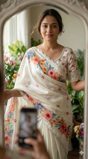 pure soft chinon silk saree