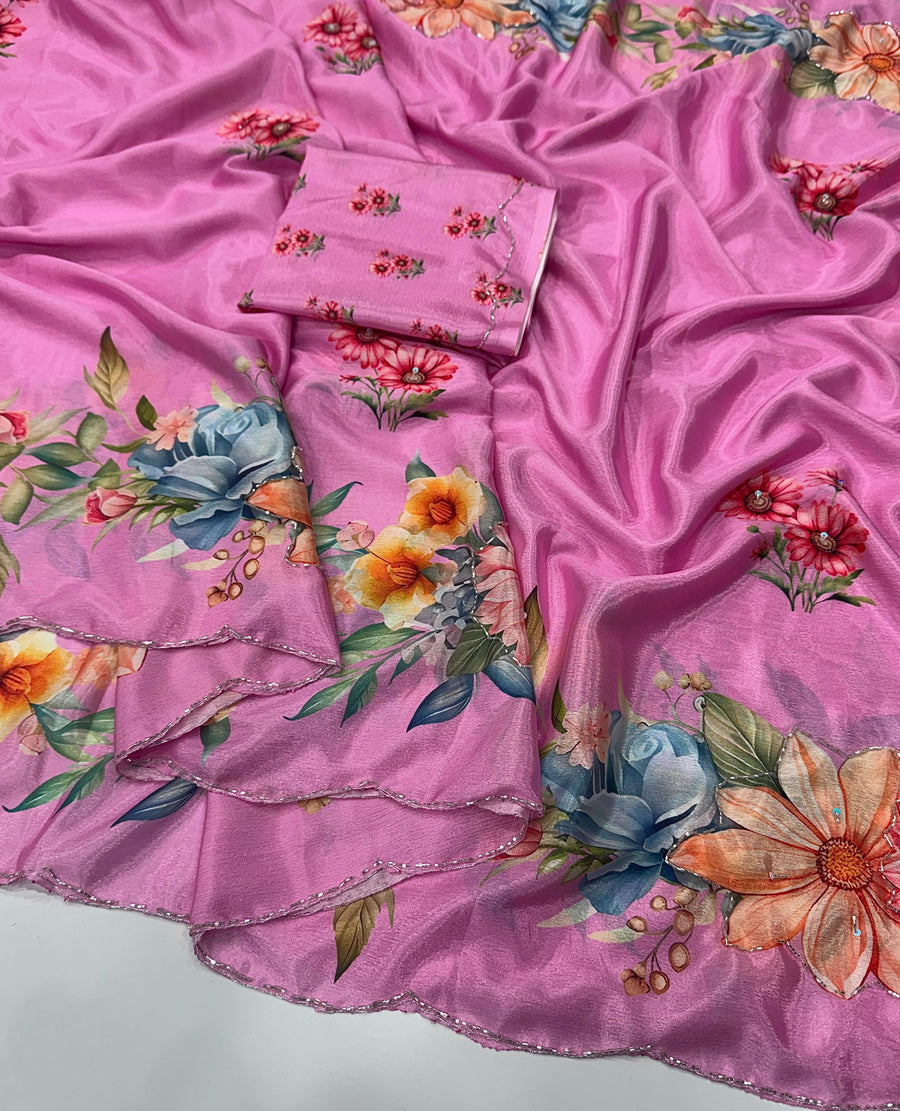 pure soft chinon silk saree