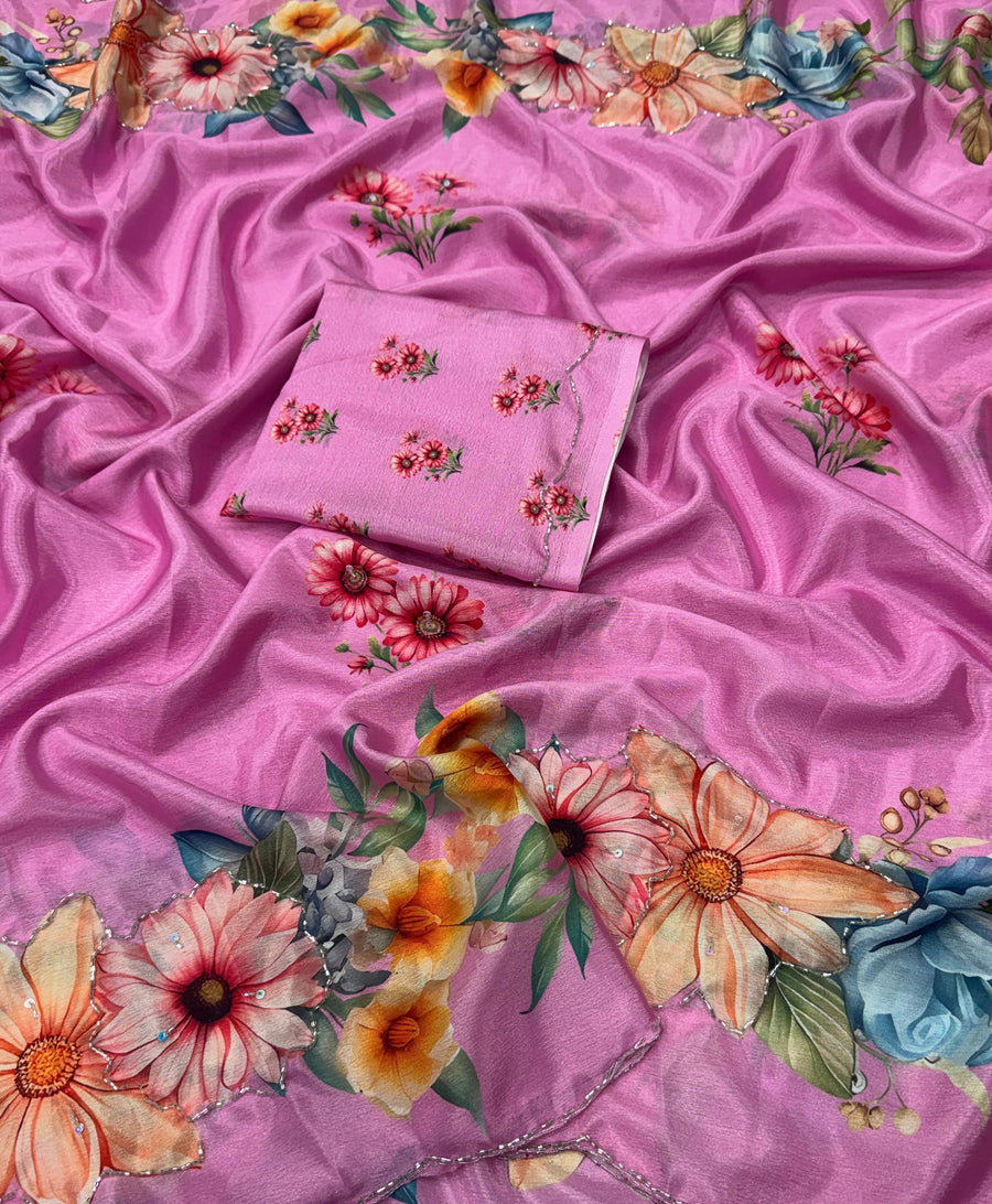 pure soft chinon silk saree