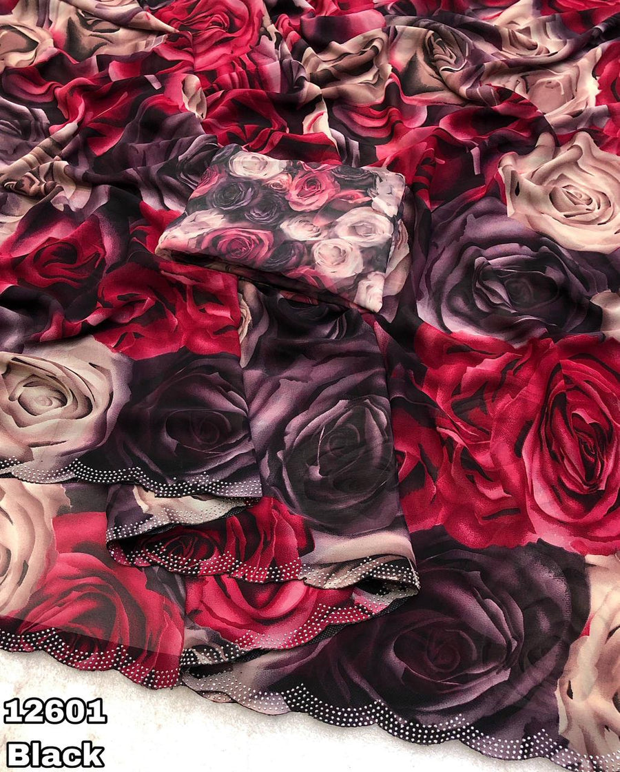 floral printed chiffon saree