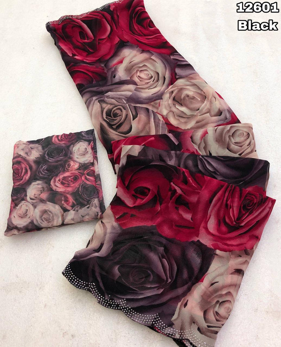 floral printed chiffon saree